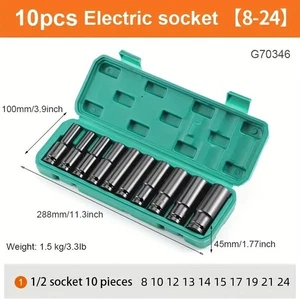 10pcs 1/2 Pollice 8-24mm Manicotto Elettrico Utensile, Adattatore Chiave a Percussione Utensile Manuale - Foto 1 di 5
