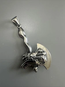 Mens Viking Dragon MC Biker Axe Pendant Necklace For Men Stainless Steel - Picture 1 of 6