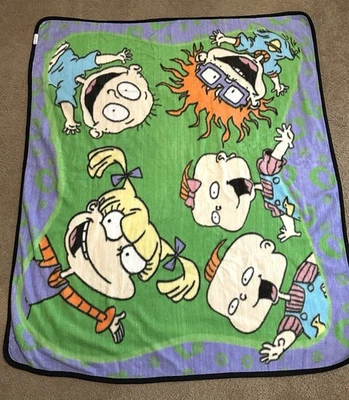 Vintage 1998 Nickelodeon Rugrats Blanket - Purple And Green Throw Size - 50x58” - Image 1 of 4