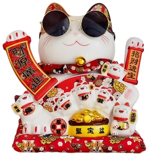 Large Chinese Cat Waving arm Ceramic Lucky Fortune Cat Figurines Maneki Neko ... - Picture 1 of 7