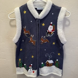 Great Northwest Clothing Co. Christmas Knit Sweater Vest Womens Trim Petite M - Picture 1 of 8