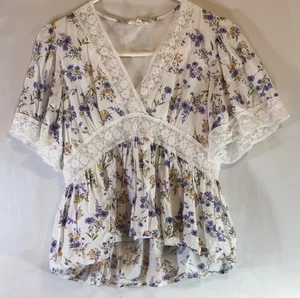 Top boho peplum de encaje floral en telar pequeño blanco Cottagecore Fairycore romántico - Imagen 1 de 12
