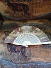 Vtg Fold Out Hand Fan Artwork Victorian Courtyard Made In Spain