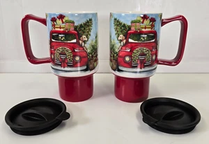 2 - Tazas de viaje de cerámica Lang Co con mango y tapa 18 oz camión rojo Navidad $40 - Imagen 1 de 12