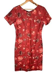 Vestido Vintage Coldwater Creek 10 Lino Floral Mujer Cremallera Manga Corta Rosa Naranja - Imagen 1 de 12