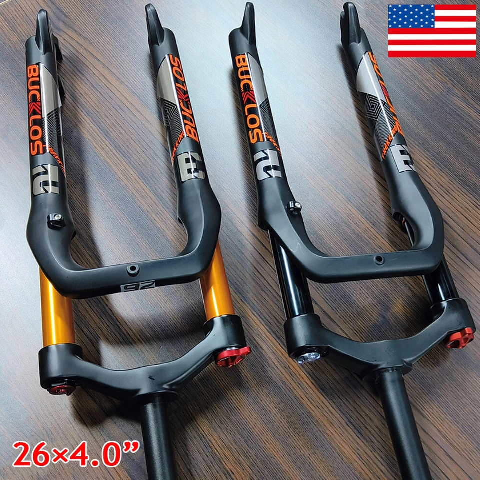 26*4.0 inch MTB Fat Bike Air Suspension Fork 1-1/8 Threadless Disc Brake Fork QR - Image 1 of 4