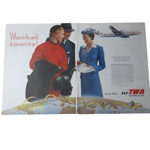 1954 TWA Trans World Airlines Double Page / Terminix - Vintage Print Ad - Picture 1 of 6