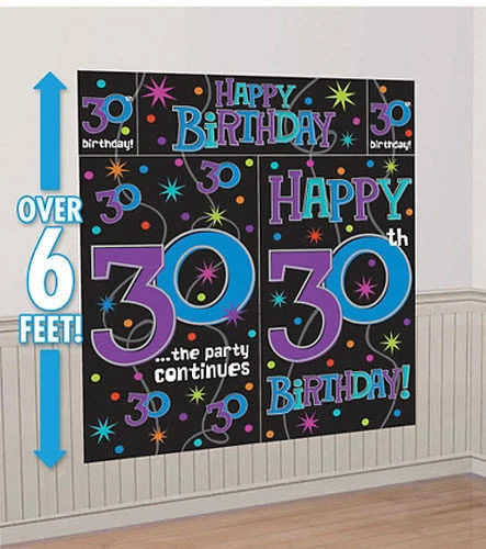 HAPPY 30th BIRTHDAY scene setter party wall BACKDROP 6' celebrate milestone - Image 1 of 1