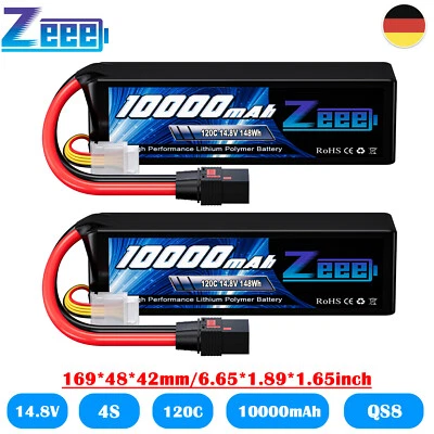 2x Zeee 4S 14.8V 10000mAh Lipo Akku 120C QS8 Stecker für RC Xmaxx RC Auto Drohne - Bild 1 von 4