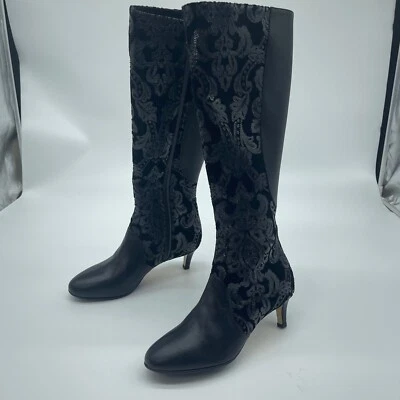 Moon D'elle Calante Negro Floral Terciopelo Botas Tacón Alto Hechas en Italia 37.5 Foto 1 de 4