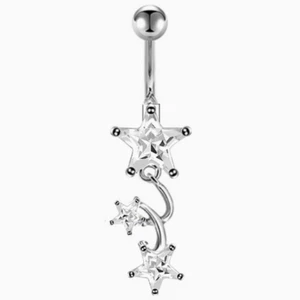 Belly Bars Navel Button Piercing Rings Crystal Body Jewellery Ring Silver Dangle - Picture 1 of 6