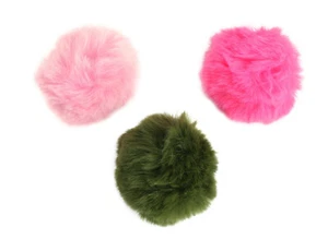 Pompon IN Faux Fur Coral Khaki And Nude 3 Pieces - Picture 1 of 2