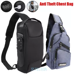 Anti-Theft Men's Sling Crossbody Bag Chest Shoulder Messenger Backpack USB Port - Picture 1 of 30