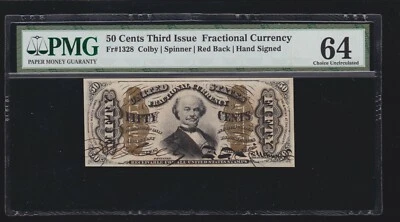 US 50c Fractional Currency Note Autographed Red Back FR 1328 PMG 64 Ch CU (09) - Image 1 of 2
