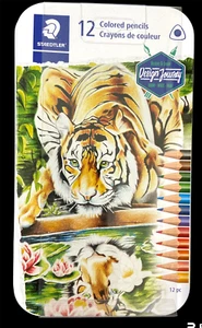 Staedtler 12 Colored Pencils Ea In Design Journey Art Tiger Tin 3.0 mm Lead New - Picture 1 of 2