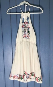 Butterfly Floral Cream Halter Dress Juniors Medium Cottage Core Boho Art To Wear - Picture 1 of 8
