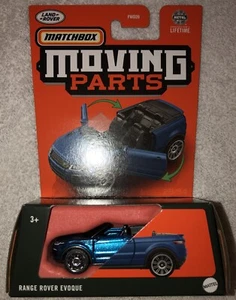 MATCHBOX MOVING PARTS BLUE RANGE ROVER EVOQUE CONVERTIBLE BOTH DOORS OPEN NEW - Picture 1 of 3