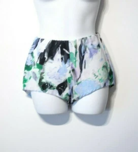 Milly Women's Canvas Print Elastic Mini Shorts Sz XS NWOT 145 Green Grey - Picture 1 of 12