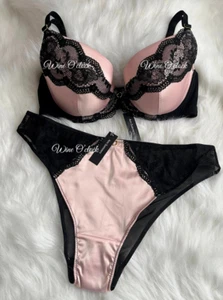 Ann Summers Infatuation Padded Plunge Bra & Brazilian Pink/Black 32A~44H RRP £28 - Picture 1 of 15