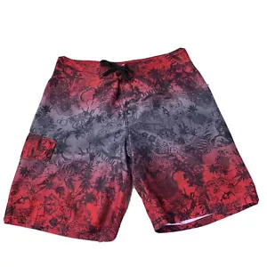 OP Ocean Pacific Men 36 Vintage Board Shorts Red Gray Boho Bohemian - Picture 1 of 8