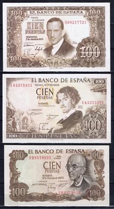 Spain. 100 pesetas, set of 3 different banknotes. XF - Picture 1 of 2