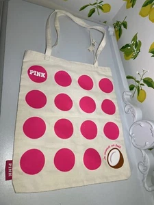 Victorias Secret PINK Polka Dot Coconut Beige Canvas Shopping Beach Bag Tote New - Picture 1 of 6