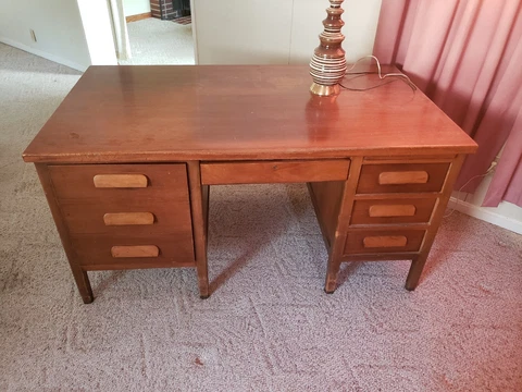 Vintage Wood Office Desk. Dove Tail Construction, Hoosier  With  Key Cover