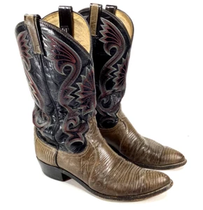 Dan Post Teju Lizard Men’s 9 D Western Cowboy Boots Taupe Black Leather 16709 - Picture 1 of 13