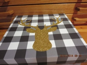 LARGE BLACK & WHITE BOX--GLITTER REINDEER--11" X 10"--4" DEEP--#R3-8 - Picture 1 of 24