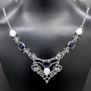 Moonstone & Tanzanite Gemstone Necklace 925 Sterling Silver Jewelry Size-17-18 - Picture 1 of 8