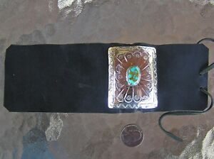 Medium Size Navajo Indian Turquoise & Nickel Silver Ketoh Bow Guard Bracelet