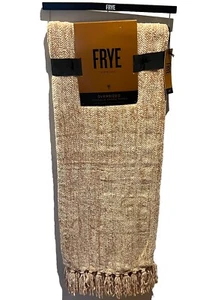 FRYE Oversized Chenille Fringe 50 x 70”  Throw Blanket Tan Wheat NWT - Picture 1 of 7