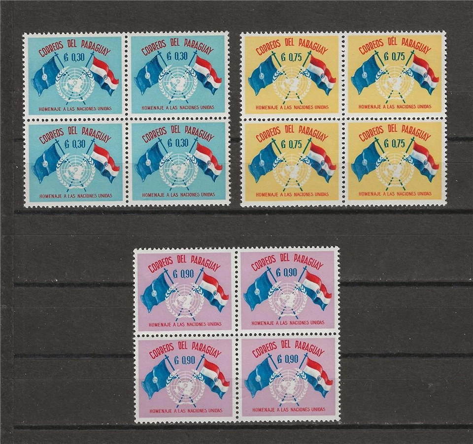 Paraguay 1960 Sc# 569-71 Juego Banderas Emblema 3 Bloques 4 Foto 1 de 1