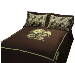 Ed Hardy King Duvet Set Eagle Gold Brown Bedding Sham By Christian Audigier NEW - Picture 1 of 8