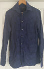 DUCHAMP Long Sleeve Floral Shirt Tailored Fit Mens Small Blue Woven In Italy