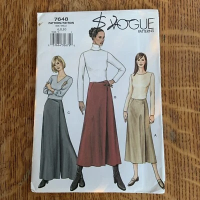 Vogue 7648 Sewing Pattern Misses Pantskirt Wide Leg Mock Wrap  6 8 10 Uncut - Image 1 of 3