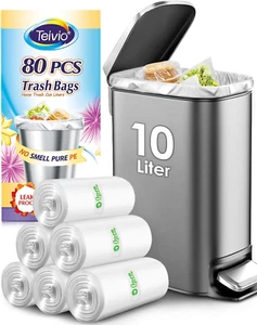 2.6 Gallon 80 Counts Strong Trash Bags Garbage Bags by Teivio, Bathroom Trash Ca - Picture 1 of 12