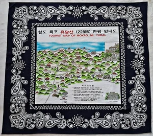 SCARF VINTAGE AUTHENTIC TOURISM MAP OF MOKPO MT YUDAL COTTON 20"SMALL SQUARE - Picture 1 of 4