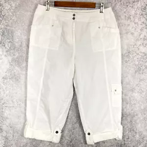 Laura Ashley womens embellished cuffed capri pants size 12P stretch solid white - Picture 1 of 5
