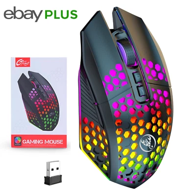 Gaming Maus Kabellos Weiß Wireless Leise RGB Mouse PC Laptop Funk USB-Dongel - Bild 1 von 4