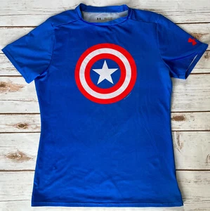 UNDER ARMOUR HEATGEAR FITTED MARVEL CAPTAIN AMERICA SHIRT YOUTH XL EXCELLENT - Picture 1 of 7