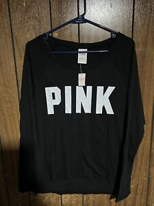 pink victoria secret womens long sleeve shirt black small nwt