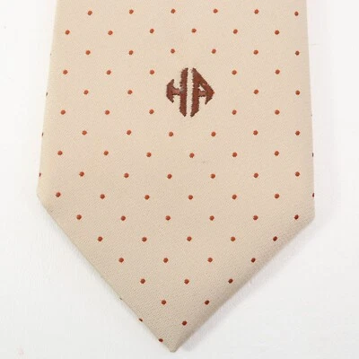 Hardy Ames London Tie Mens 56 in Cream Orange Polka Dot Designer Monogram - Image 1 of 4