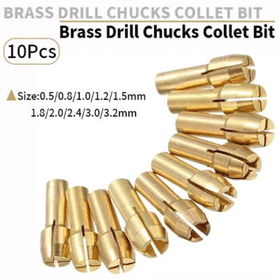 10Pcs Adapter 0.5-3.2mm Brass Drill Chuck Collet Bit Set For Power Rotary Tool - Image 1 of 4
