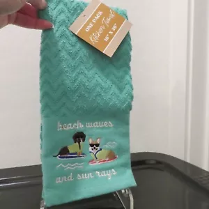 Onde Spiaggia e Raggi di Sole - Telo Cucina Tavole Bassotto e Corgi Boogie Nuovo con etichette - Foto 1 di 5