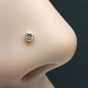 Solid Gold 14k Indian Style Cute Single stone CZ Nose Stud nose Pin - Picture 1 of 3