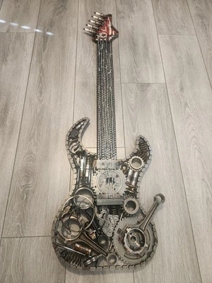 Scrap Metal Guitar Sculpture Wall Art Automotive Parts Recycled Hot Rod Rat Rod - Image 1 of 3