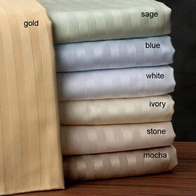 Soft 3 PCs Duvet Set+Fitted Sheet 1000TC Egyptian Cotton Stripe Colors US Sizes - Image 1 of 4