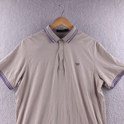 Camisa Polo Giorgio Armani Para Hombres Beige XL Borde Púrpura Bordado Logo Águila Foto 1 de 4