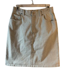 Sasson Denim Pinstripe Skirt Womens Size 11/12 Blue Midi Straight Pencil Twill - Picture 1 of 7